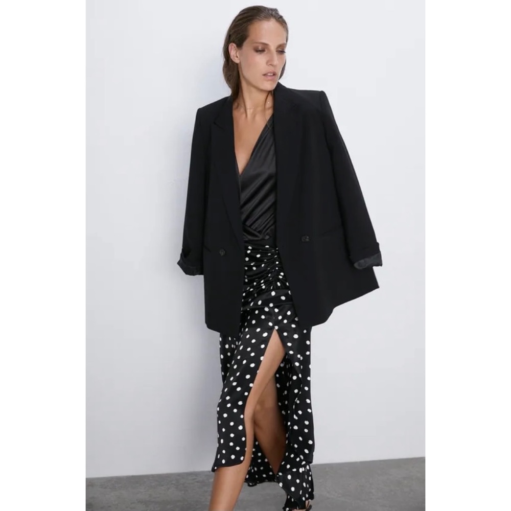 Zara black satin polka dot midi skirt - Picture 3 of 9